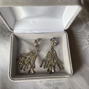 Vintage filigree silver earrings,clip on.